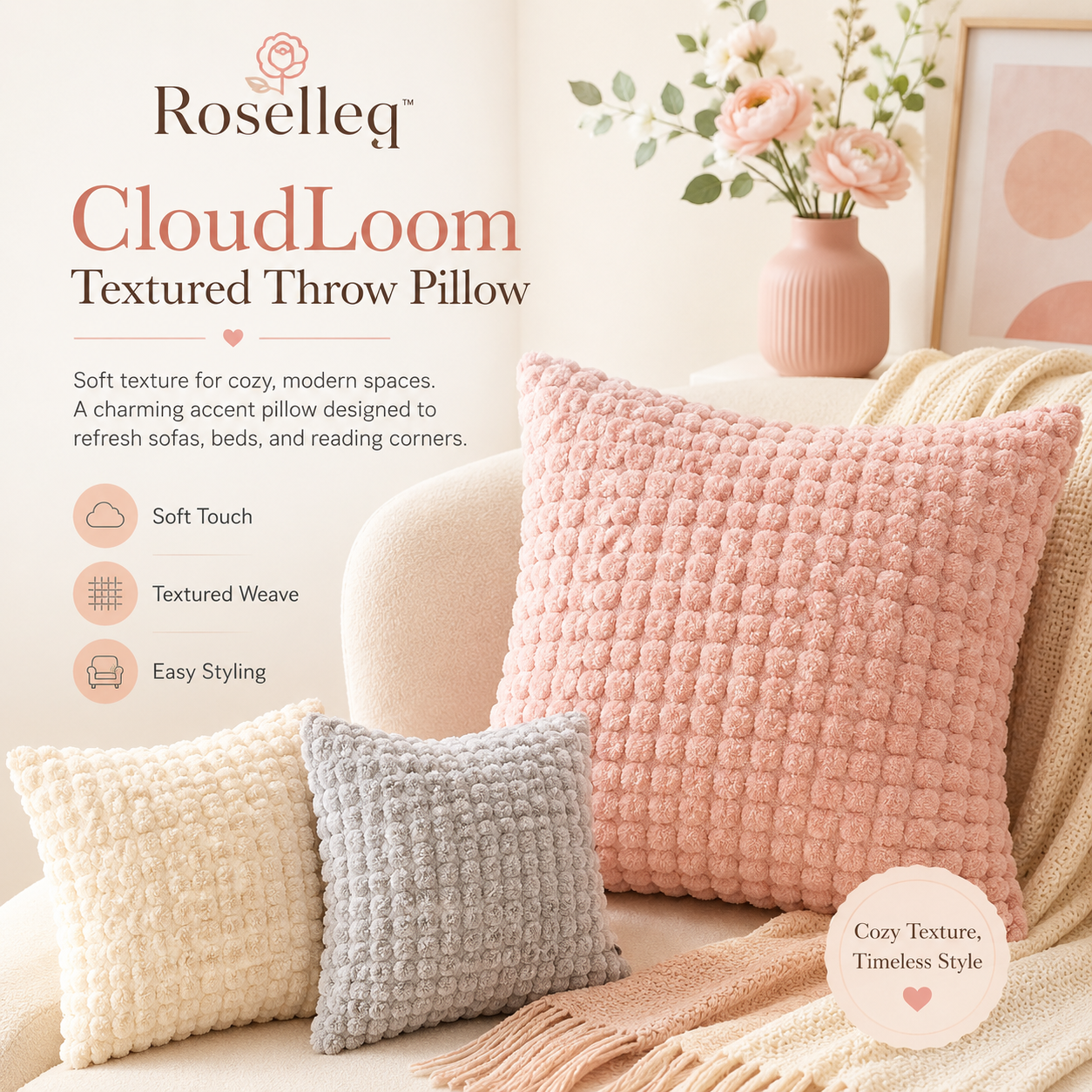Roselleq™ CloudLoom Textured Throw Pillow